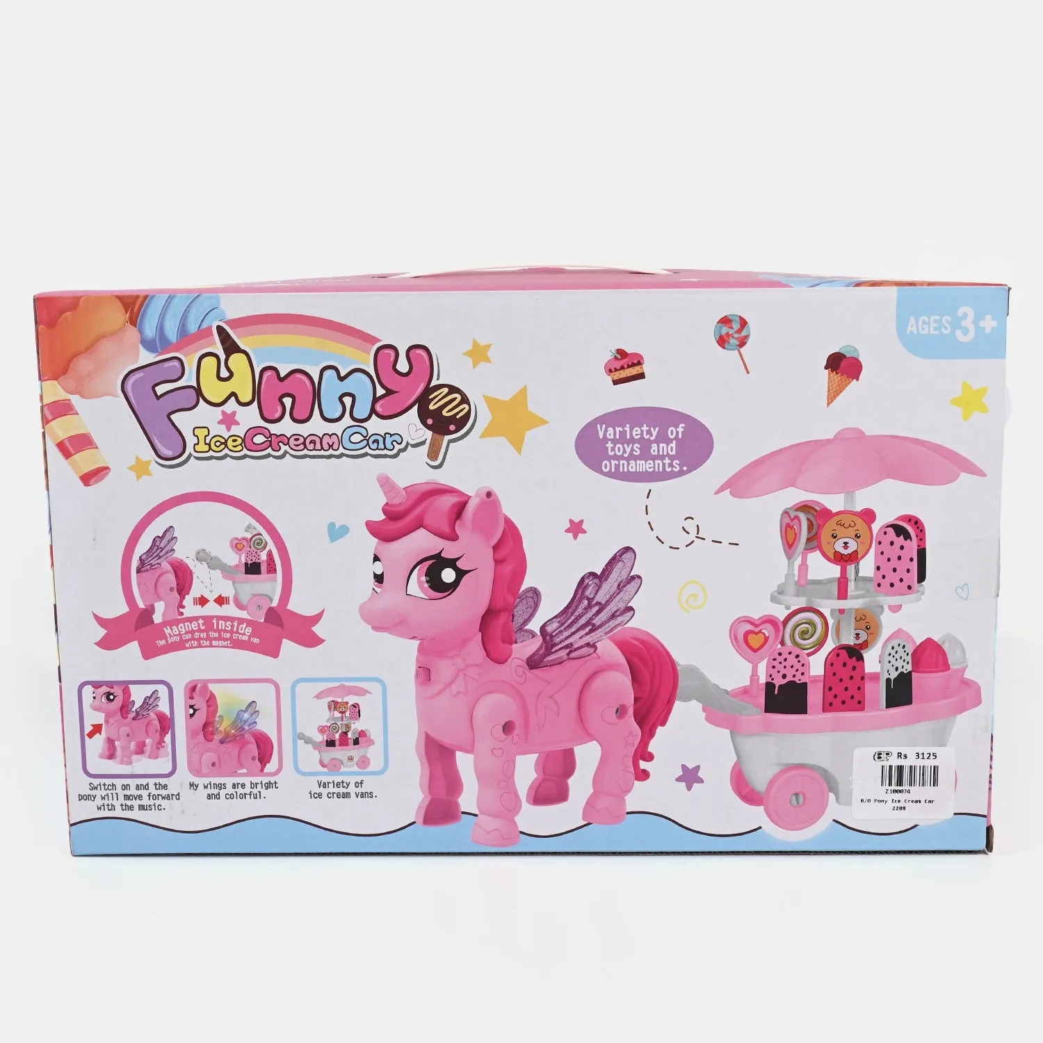 Playful Toy Set: Funny Pony Ice Cream Car with Light & Sound Effects