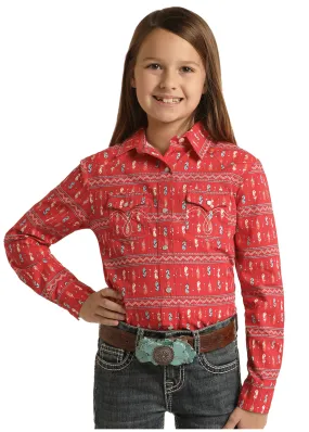 Kids Red Snap Long Sleeve Shirt