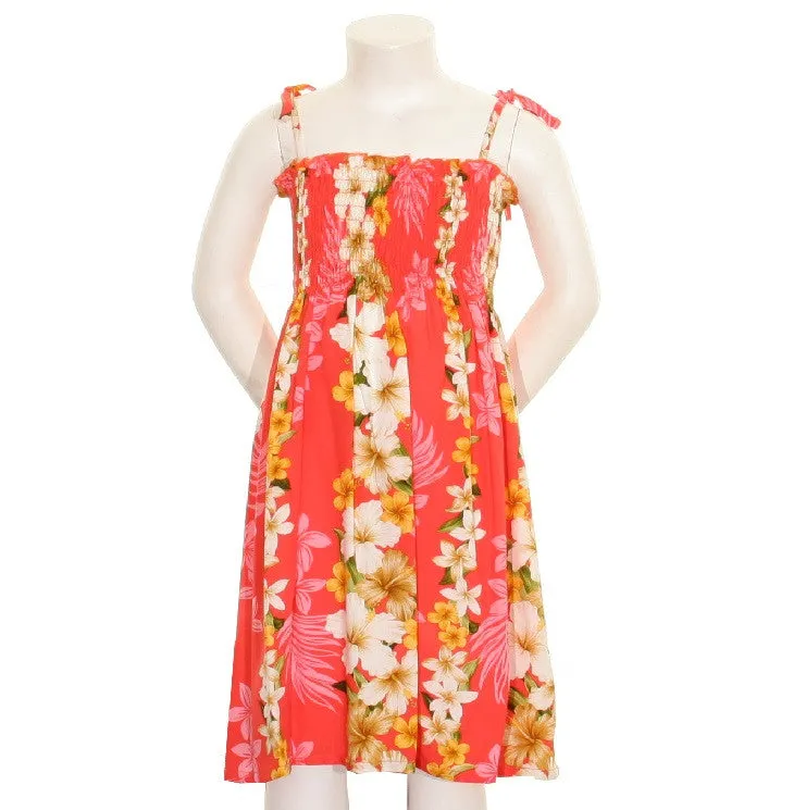 Tube Dress with Plumeria Panel for Girls