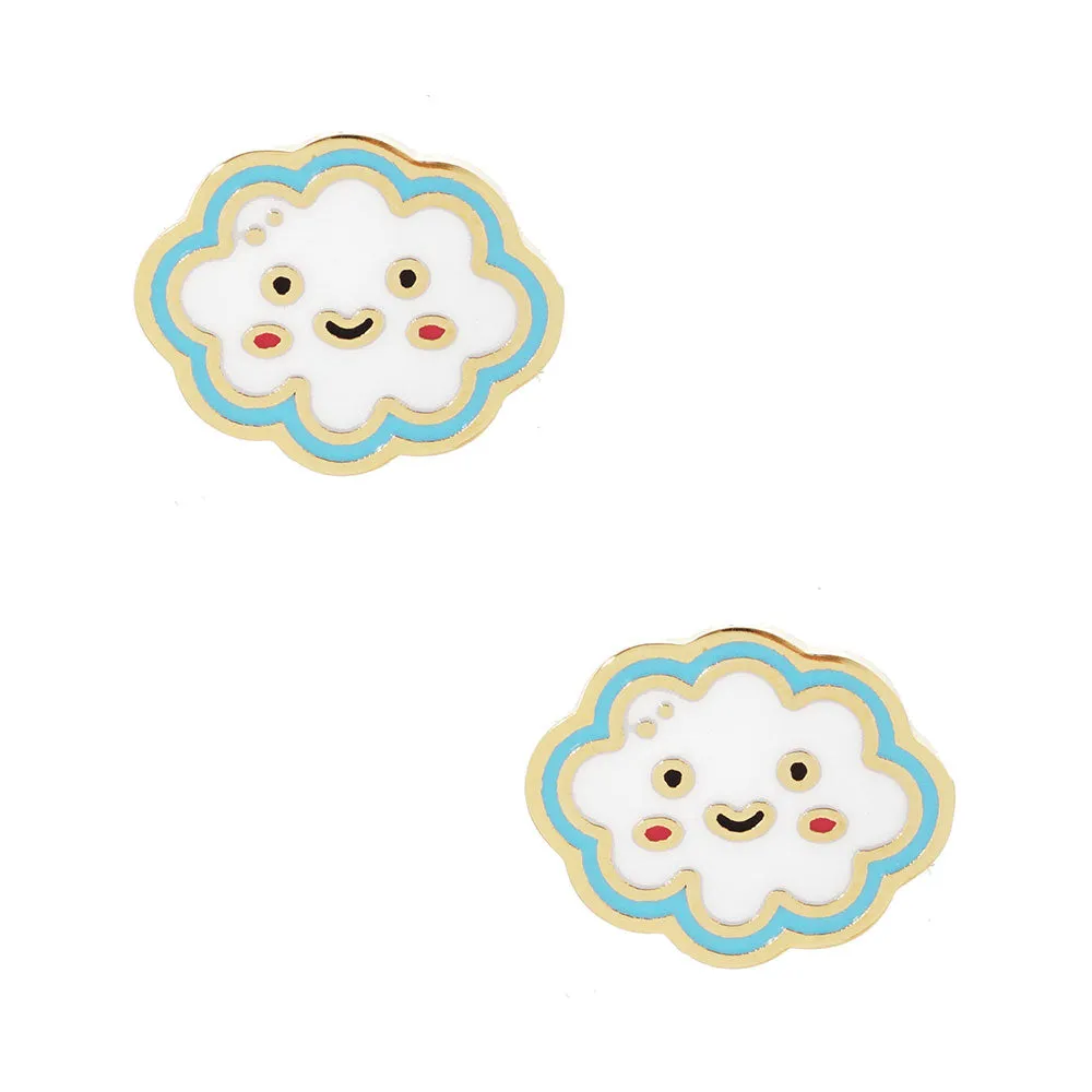 Clip-On Gold Dipped Enamel Cloud Earrings for Kids by iLLASPARKZ