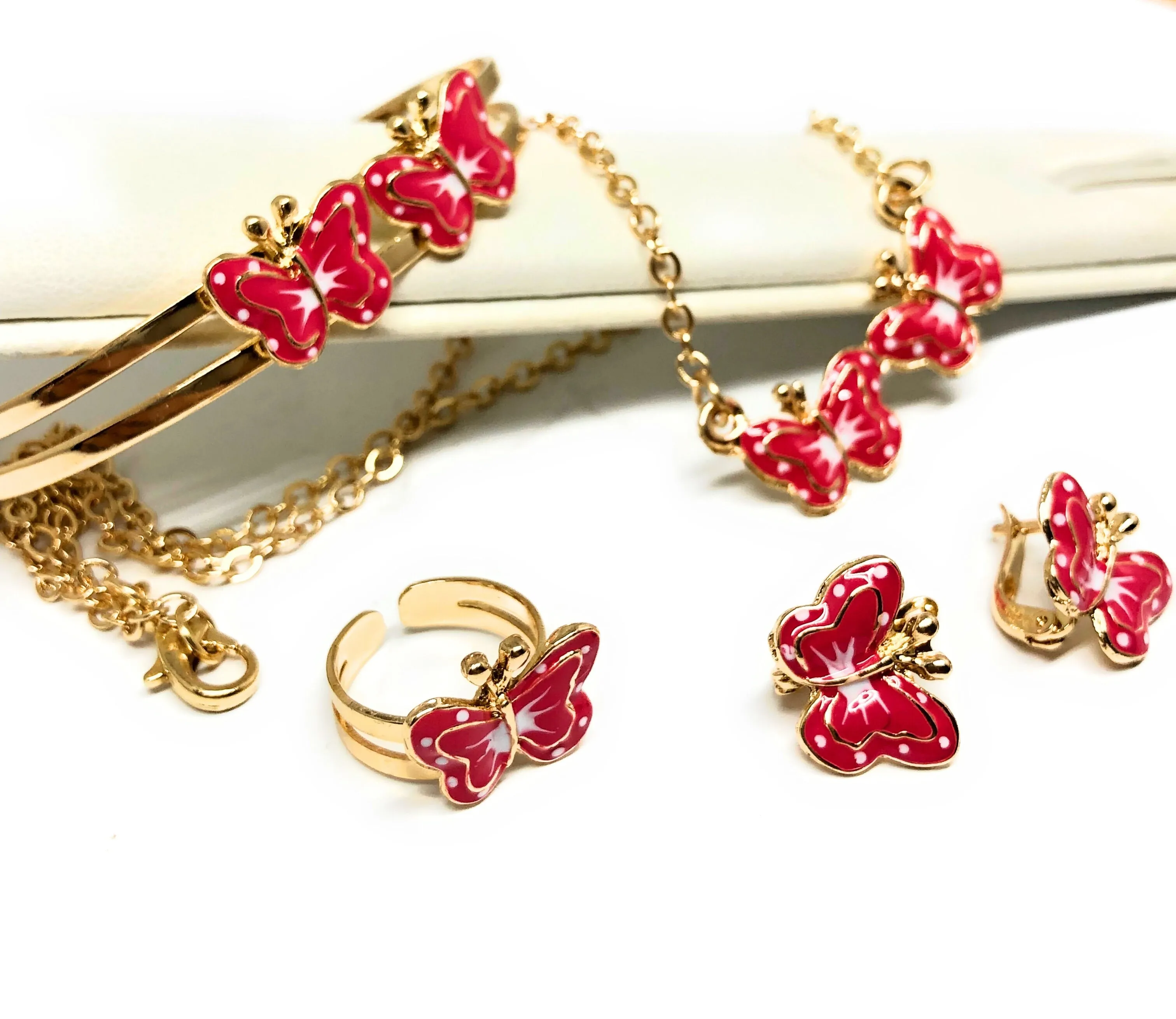 Exquisite Gold Plated Butterfly Jewelry Set for Kids