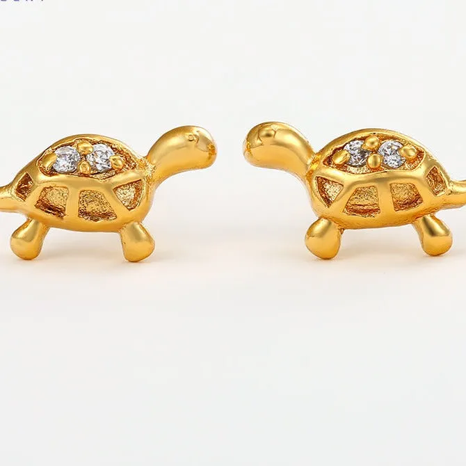 Gold Plated Sea Turtle Stud Earrings