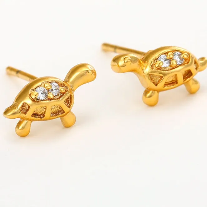 Gold Plated Sea Turtle Stud Earrings