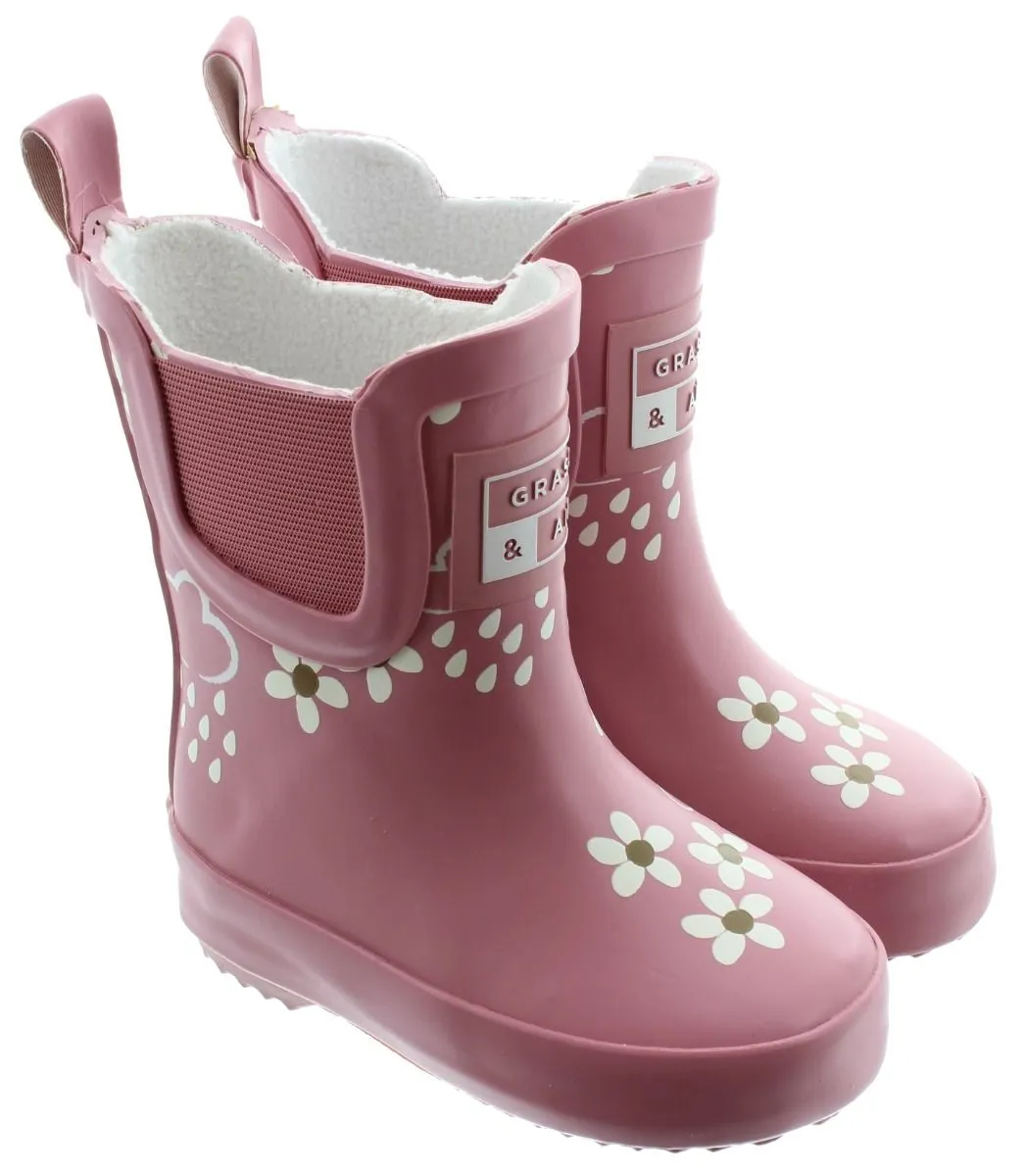 Grass And Air Kids GA312 Flower Wellys In Pink