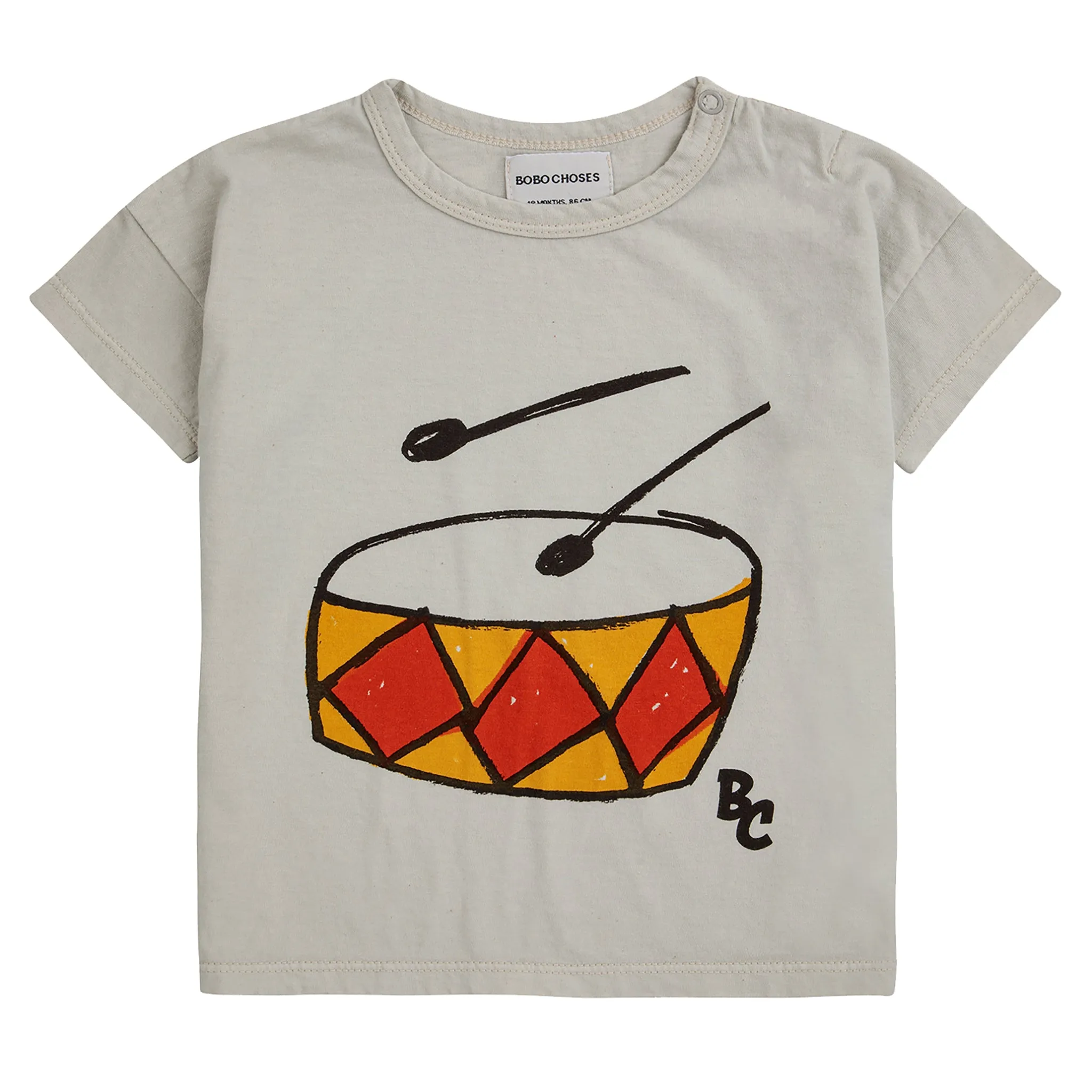 Grey Play The Drum T-shirt for Baby by Bobo Choses