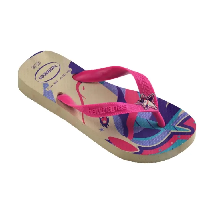 Beige Pink Unicorn Kids Havaianas Fantasy FC Flip Flops for Girls