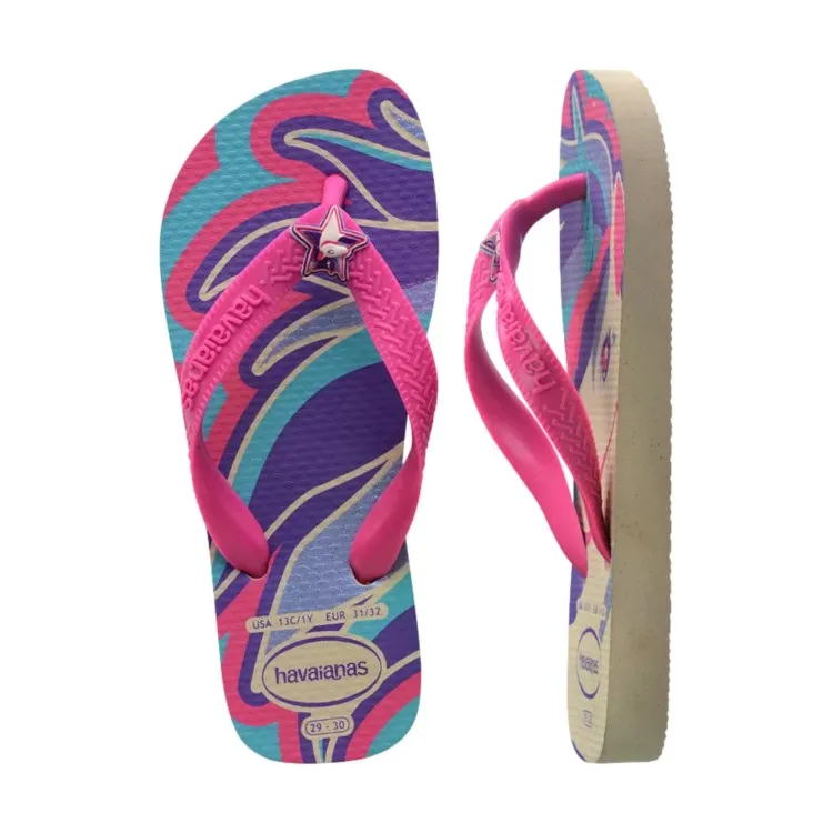 Beige Pink Unicorn Kids Havaianas Fantasy FC Flip Flops for Girls