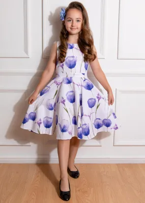 White and Blue Floral Swing Dress for Kids from Hearts & Roses