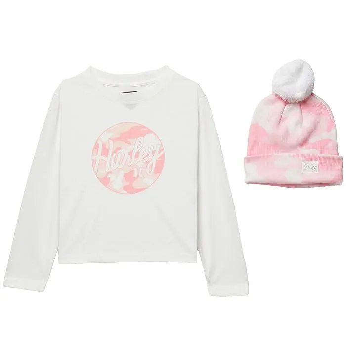 Hurley Kids Long Sleeve Tee with Pom Beanie (Little Kids)