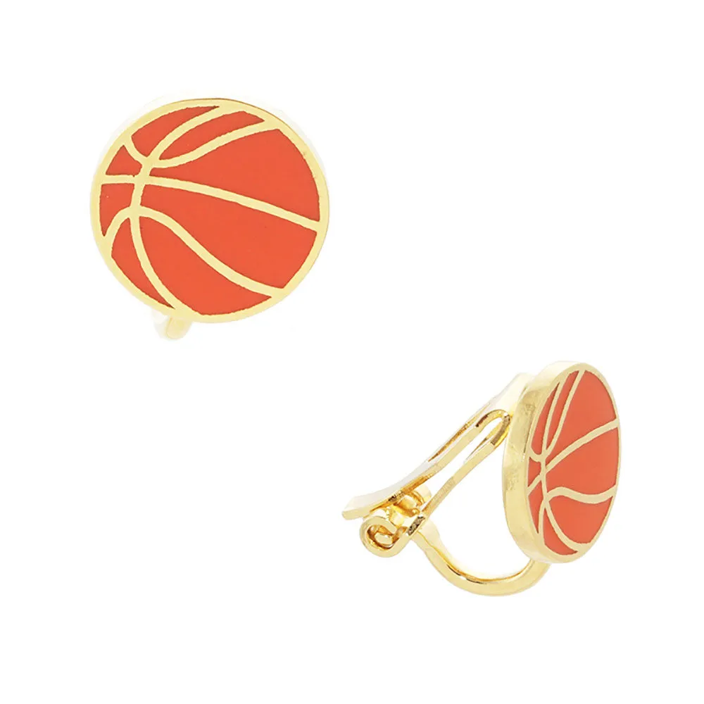 Kids Gold Basketball Enamel Clip Earrings by iLLASPARKZ