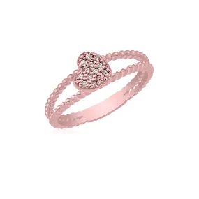 UNICORNJ Rose Gold Beaded Ring with CZ Heart Accent