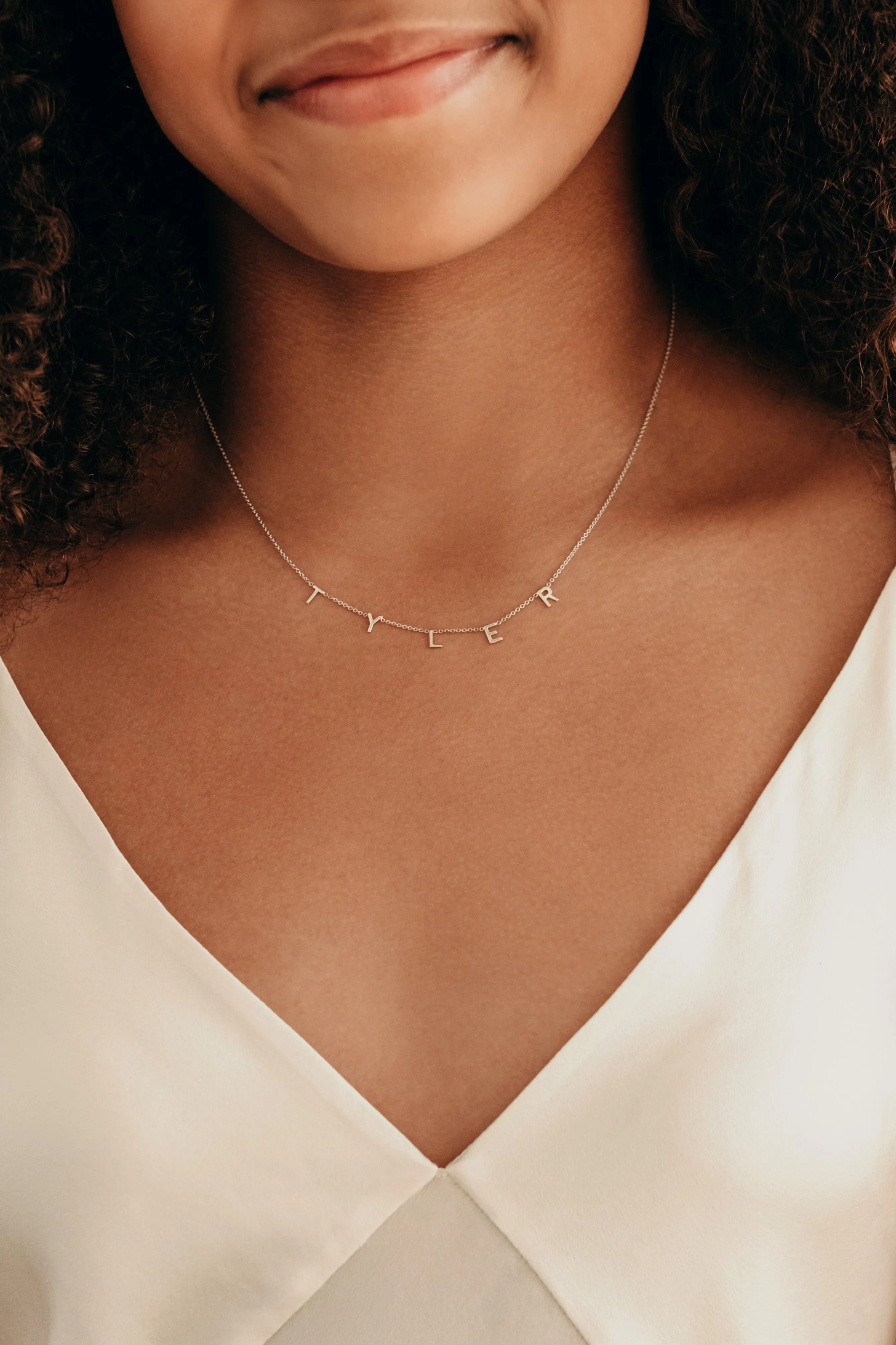 Children's 14k White Gold Spaced Letter Necklace