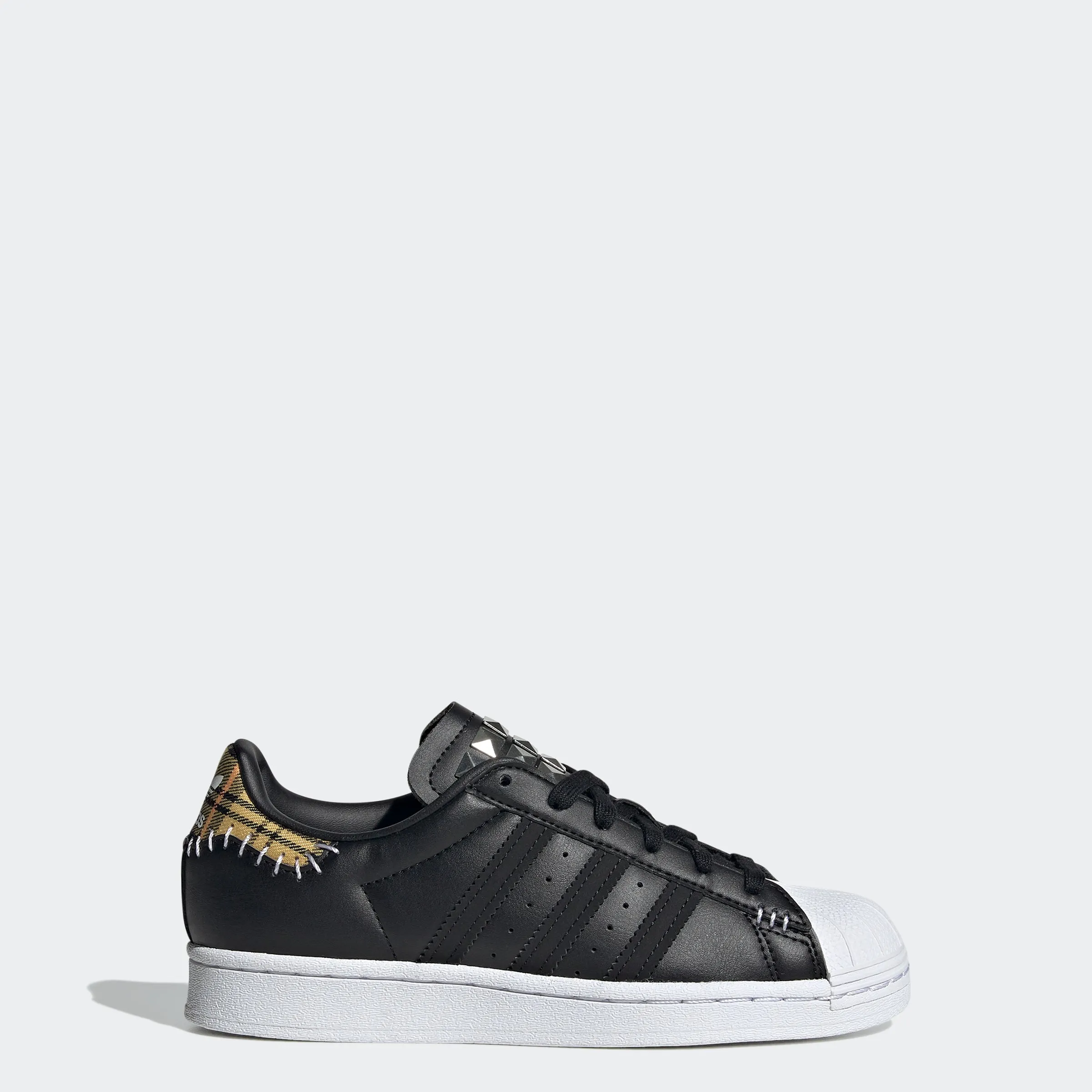 Kids’ adidas Originals Superstar Shoes Black Plaid