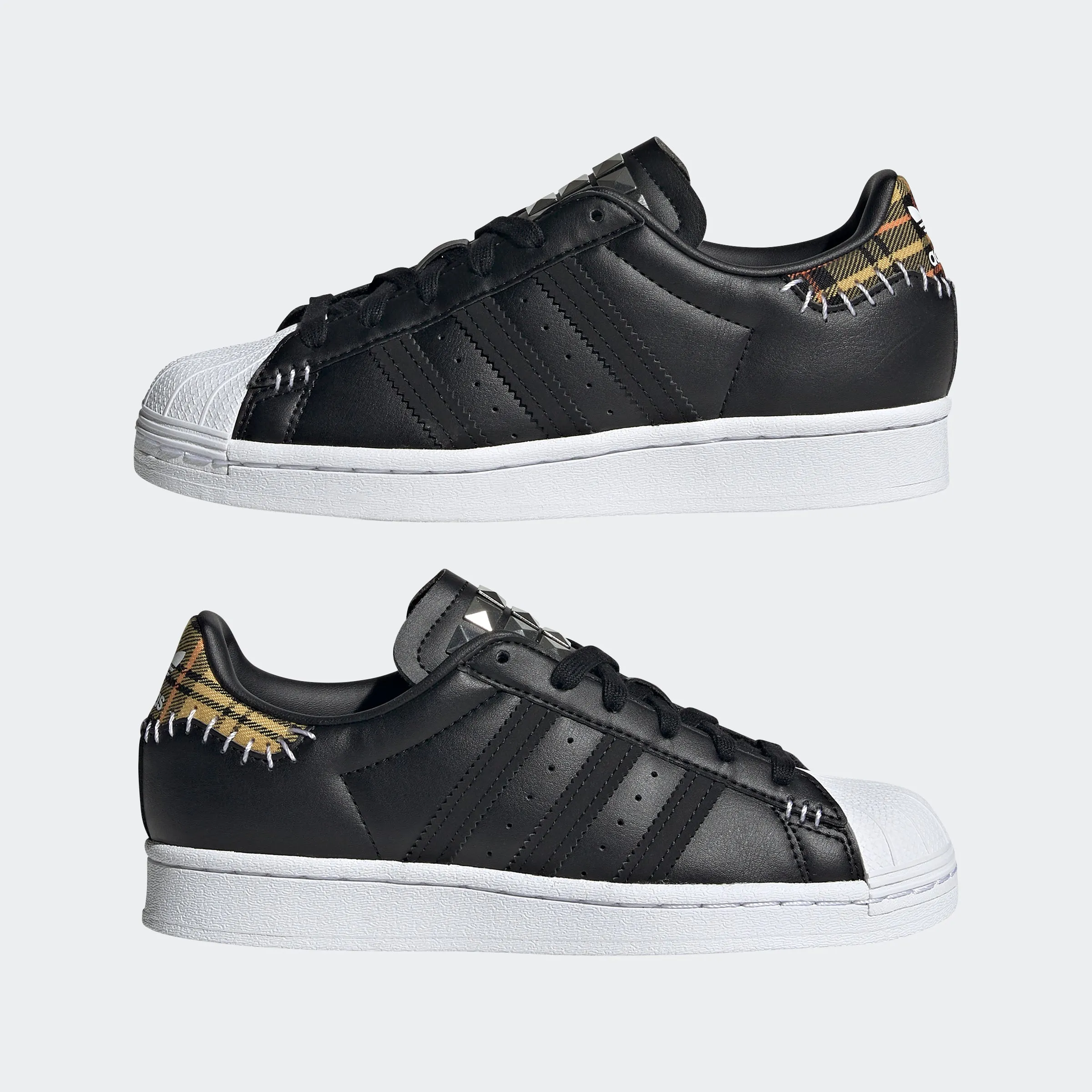 Kids’ adidas Originals Superstar Shoes Black Plaid