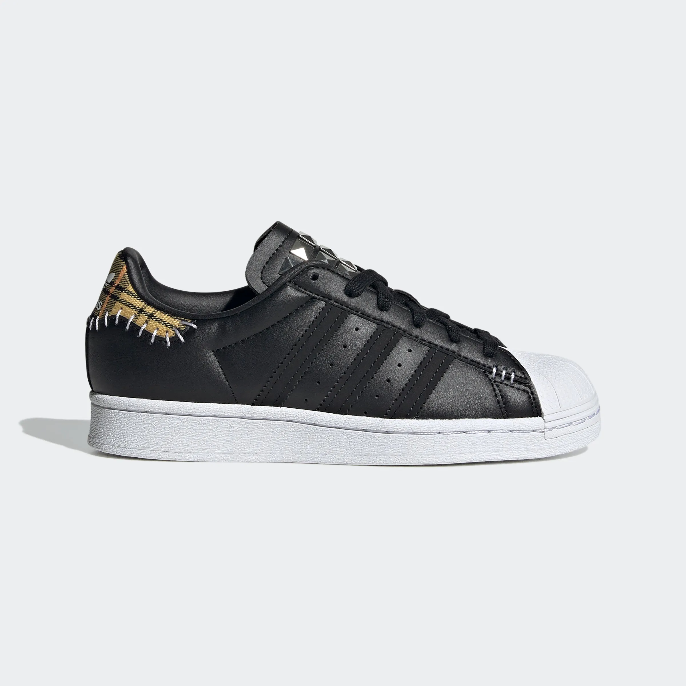 Kids’ adidas Originals Superstar Shoes Black Plaid