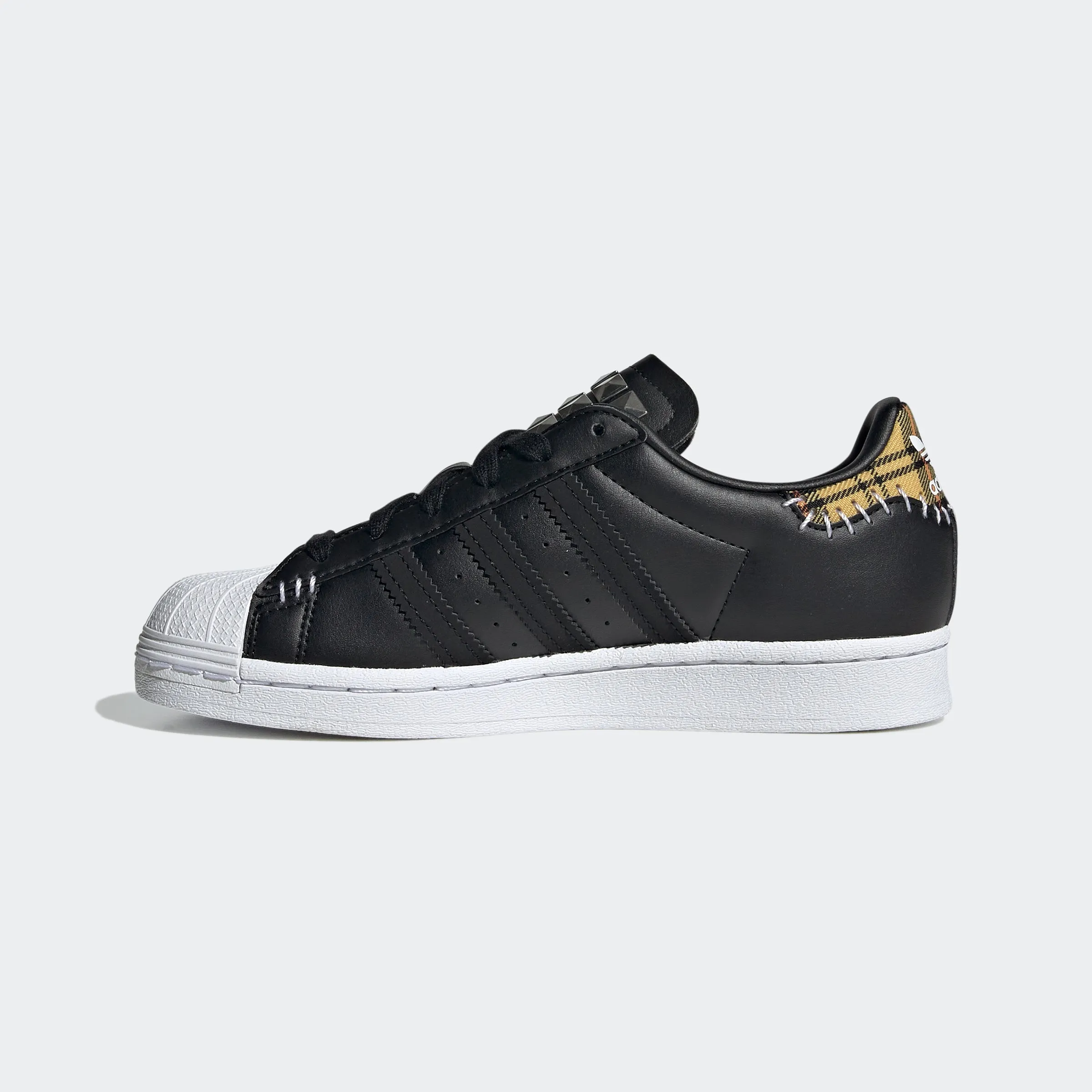 Kids’ adidas Originals Superstar Shoes Black Plaid