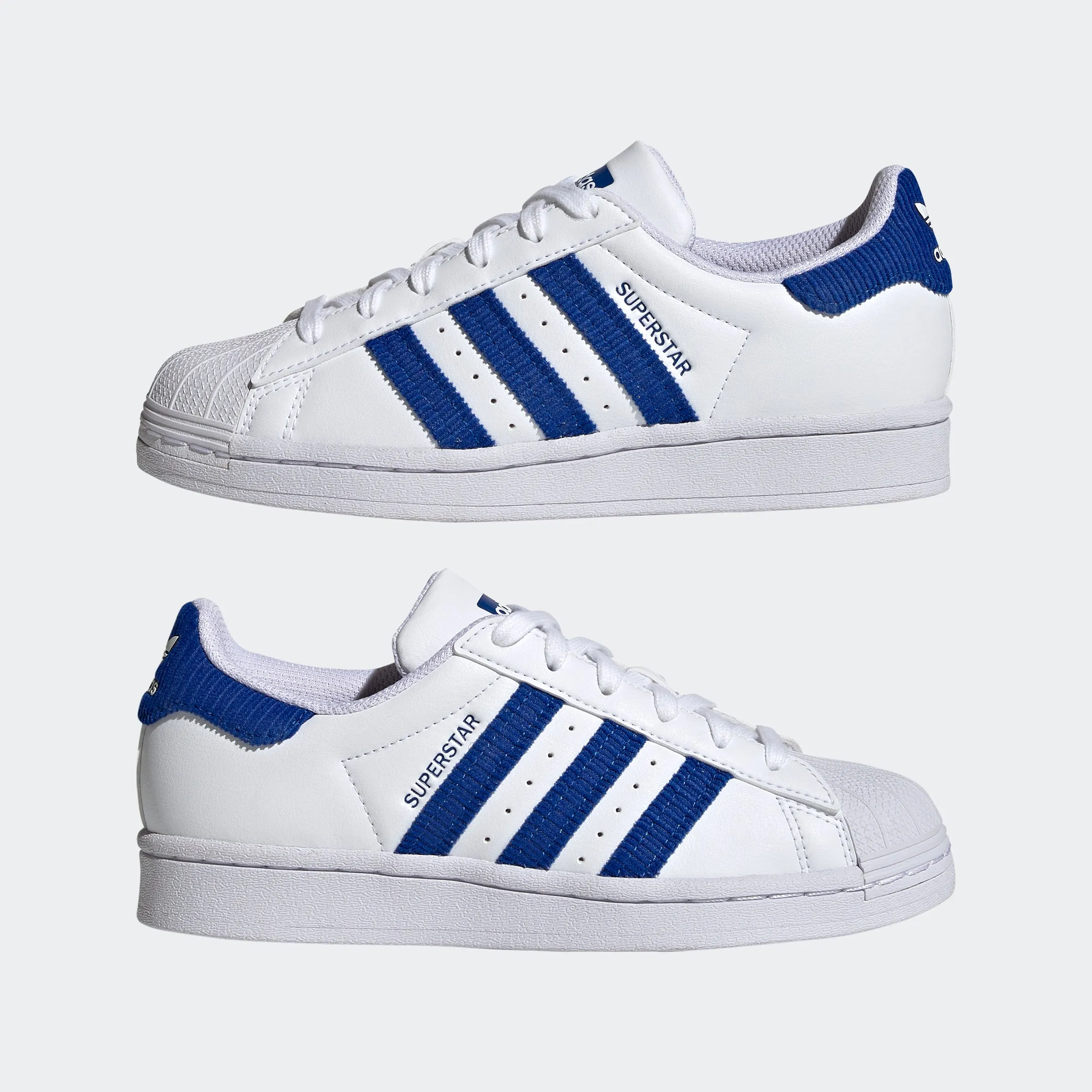 Kids’ adidas Originals Superstar Shoes White Blue Corduroy