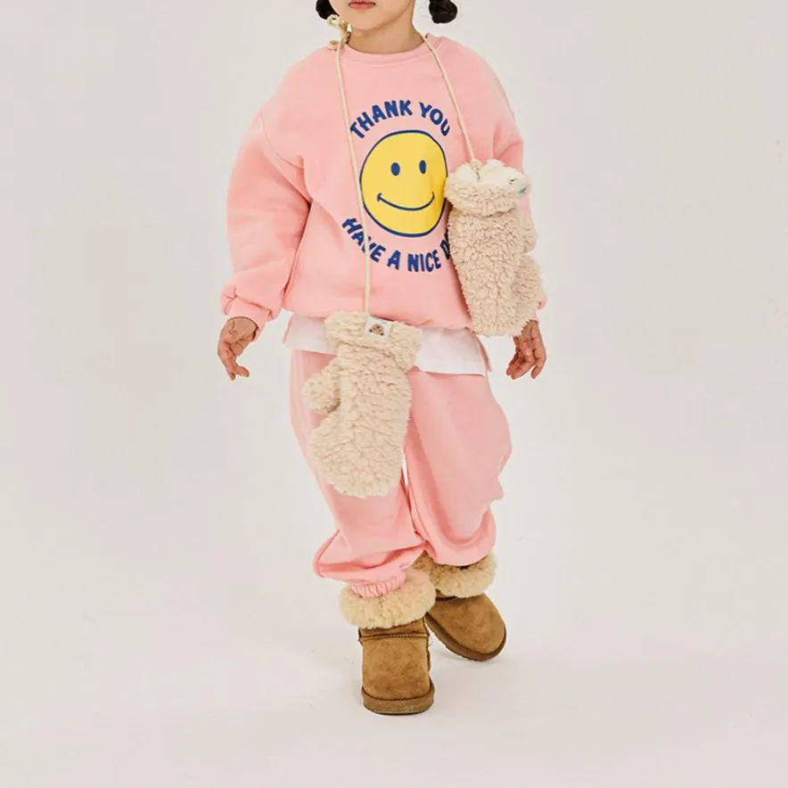 Kids Brushed Warm Fabric Thank You Smile Sweatshirt and Jogger Set (2-8y) - 2 Colors