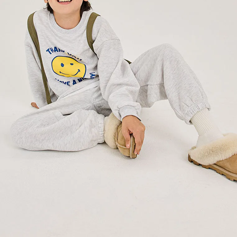 Kids Brushed Warm Fabric Thank You Smile Sweatshirt and Jogger Set (2-8y) - 2 Colors