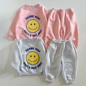 Kids Brushed Warm Fabric Thank You Smile Sweatshirt and Jogger Set (2-8y) - 2 Colors