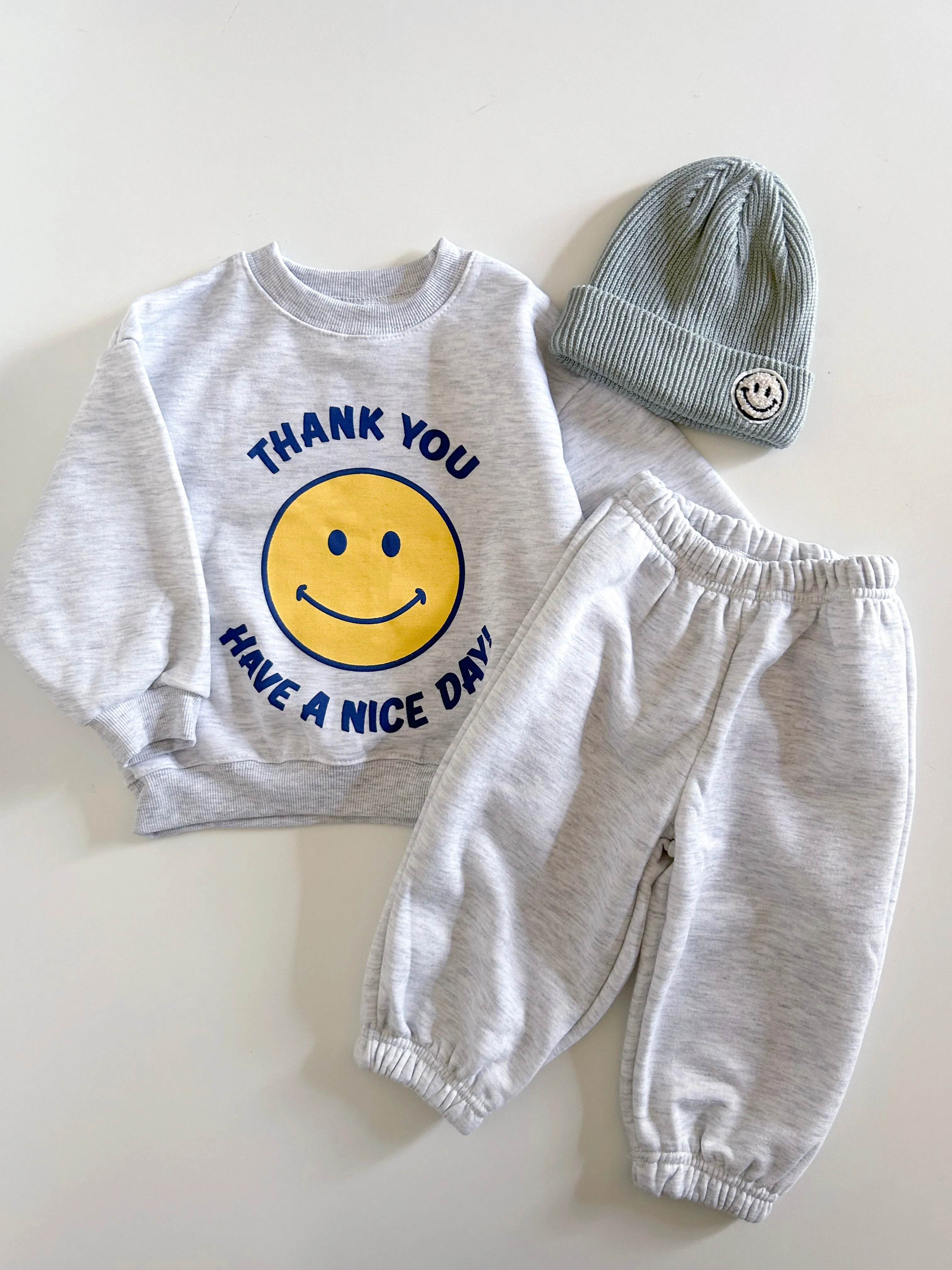 Kids Brushed Warm Fabric Thank You Smile Sweatshirt and Jogger Set (2-8y) - 2 Colors