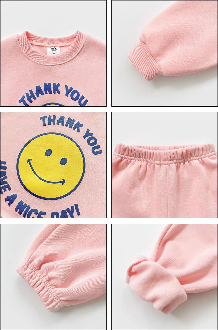 Kids Brushed Warm Fabric Thank You Smile Sweatshirt and Jogger Set (2-8y) - 2 Colors