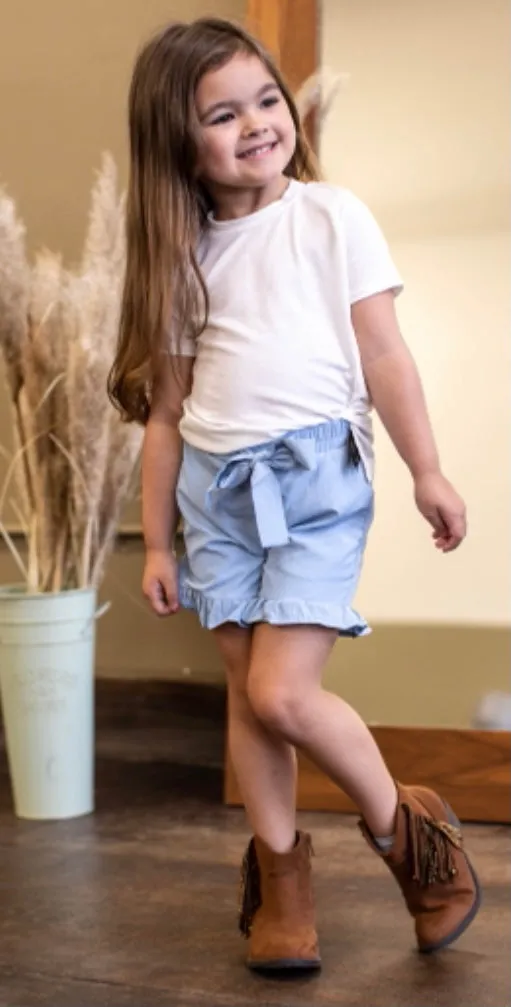 Kids Chambray Ruffled Shorts