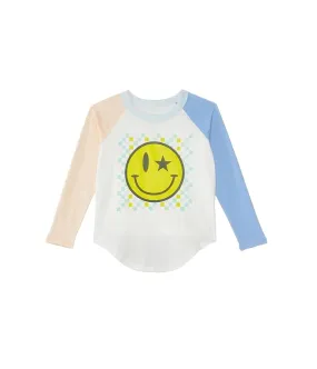 Kids Checkered Smiley Raglan Tee