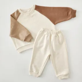 Kids Colorblock Sweatshirt & Jogger Pants Set (1-5yrs) - Beige