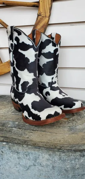 Kids Faux Cow Hide Print Tanner Mark Boots