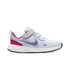 nike revolution 5 (ps) kids football grey purple pulse fireberry