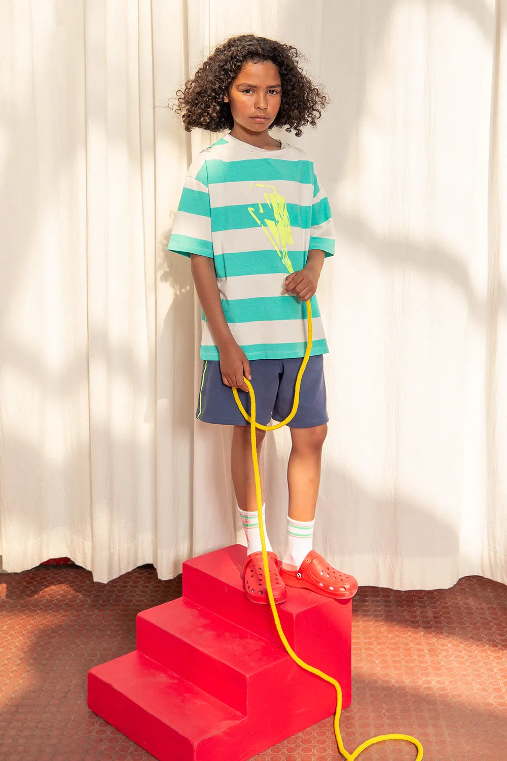 Kids Green and White Stripe with Yellow Bolt Oversized T-Shirt