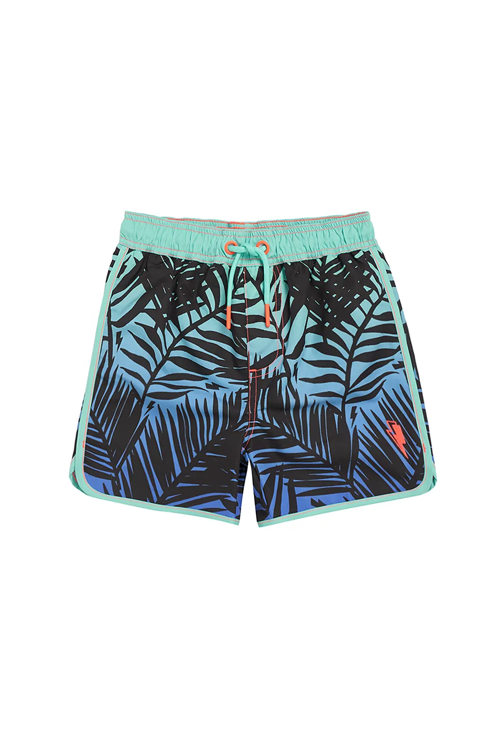 Kids Green with Blue and Black Tropical Swim Shorts