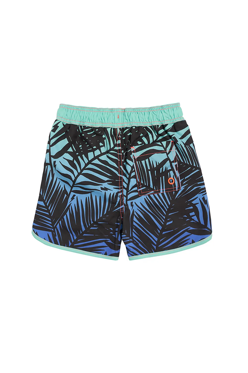 Kids Green with Blue and Black Tropical Swim Shorts