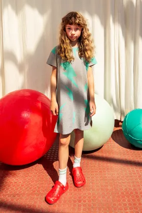 Kids Grey Marl with Green Bolt T-Shirt Dress