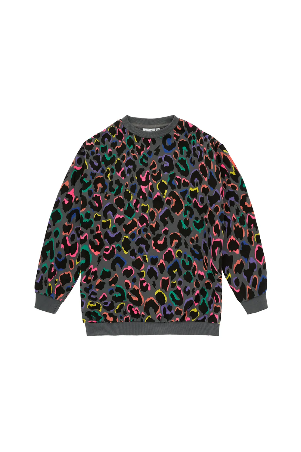 Kids Grey with Rainbow Shadow Leopard Oversized Sweatshirt