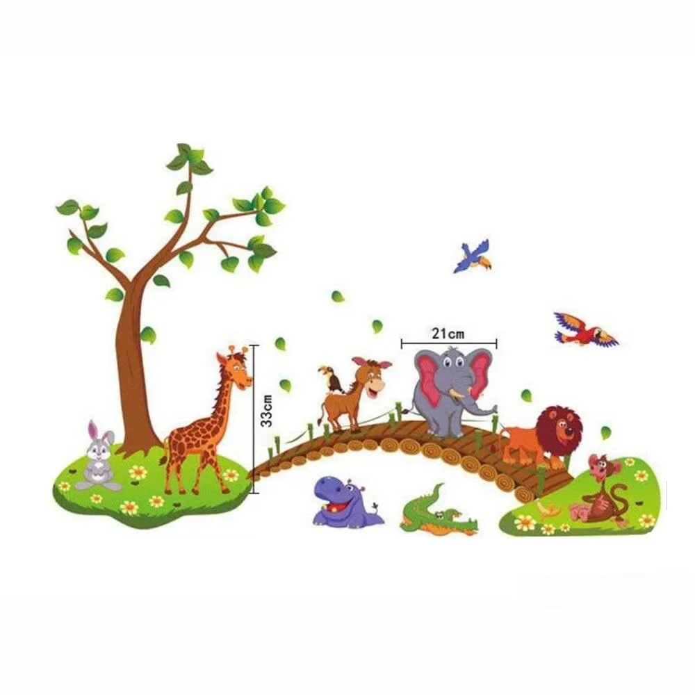 Children's Jungle Animals Bridge Wall Decals in PVC