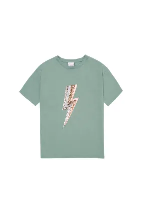 Kids Khaki with Multi Coloured Sequin and Foil Lightning Bolt T-Shirt