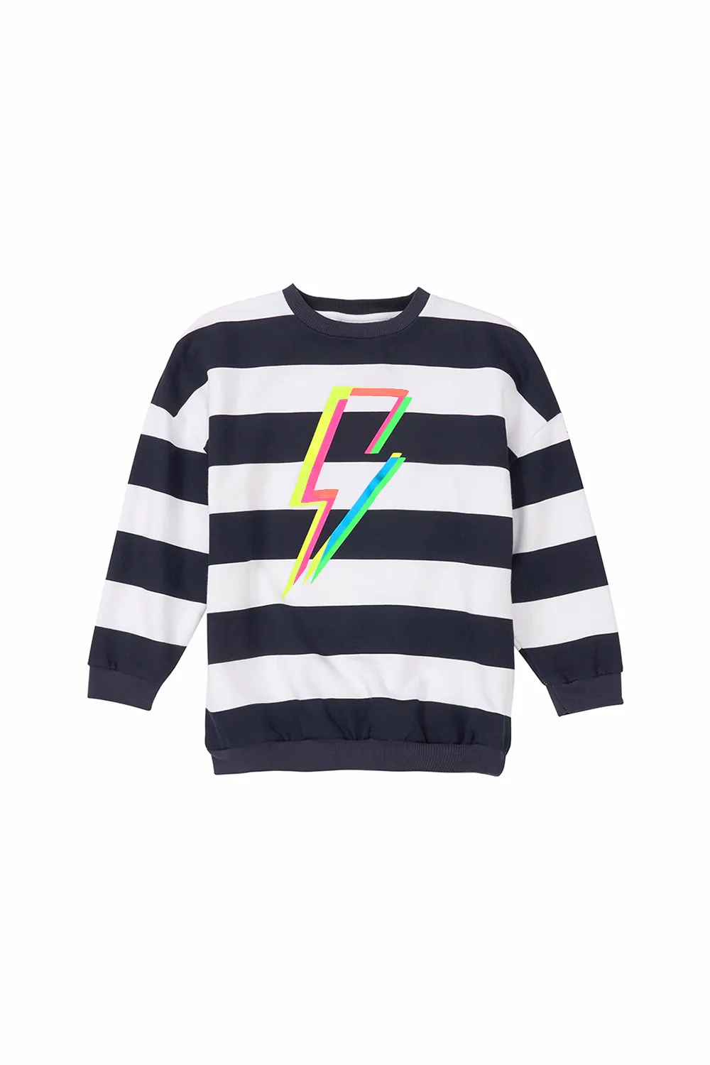 Kids Navy with White Stripe and Rainbow Bolt Oversized Sweatshirt