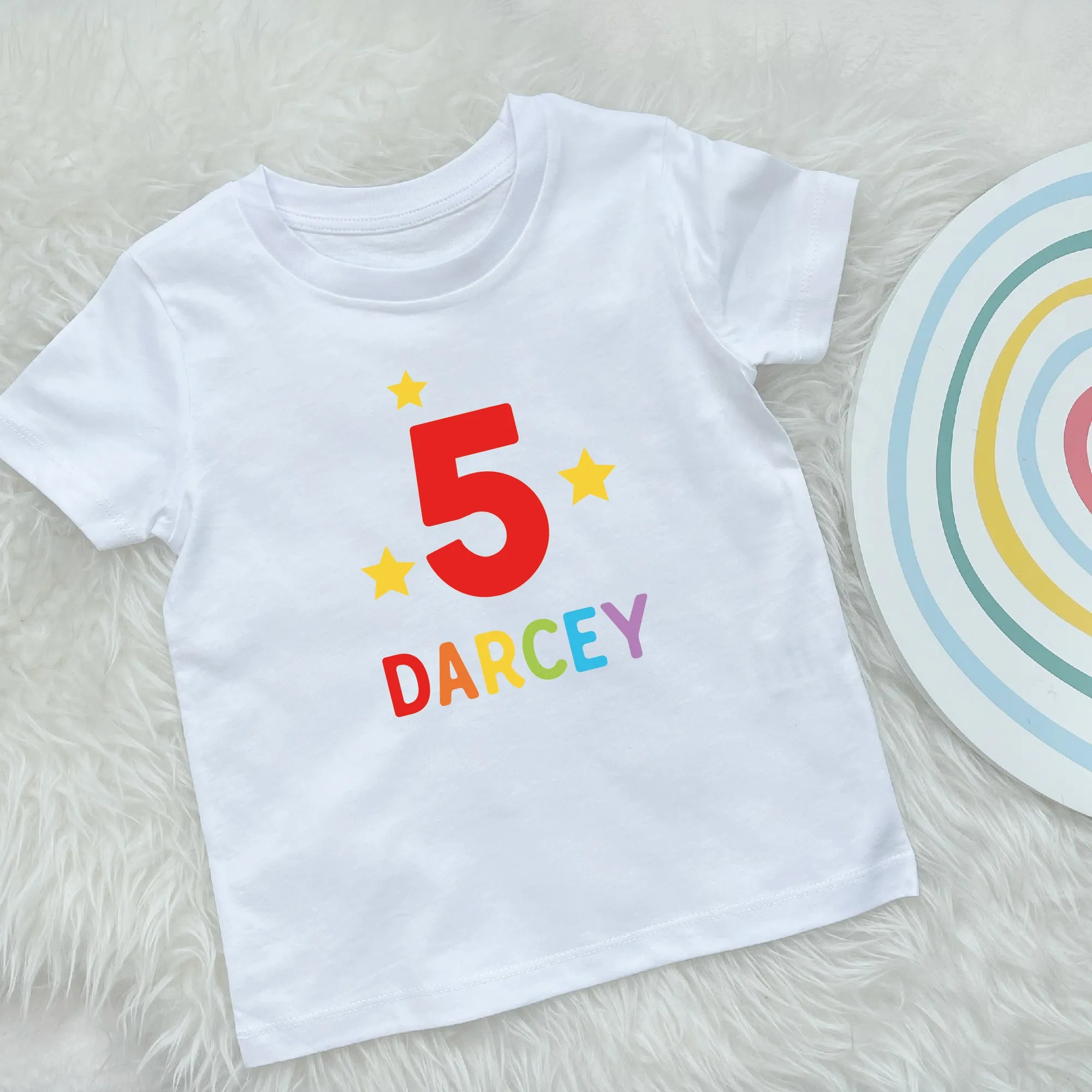 Kids Personalised Rainbow Birthday T Shirt