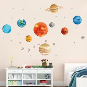 Kids Colorful Solar System Theme Art Wallpaper Stickers