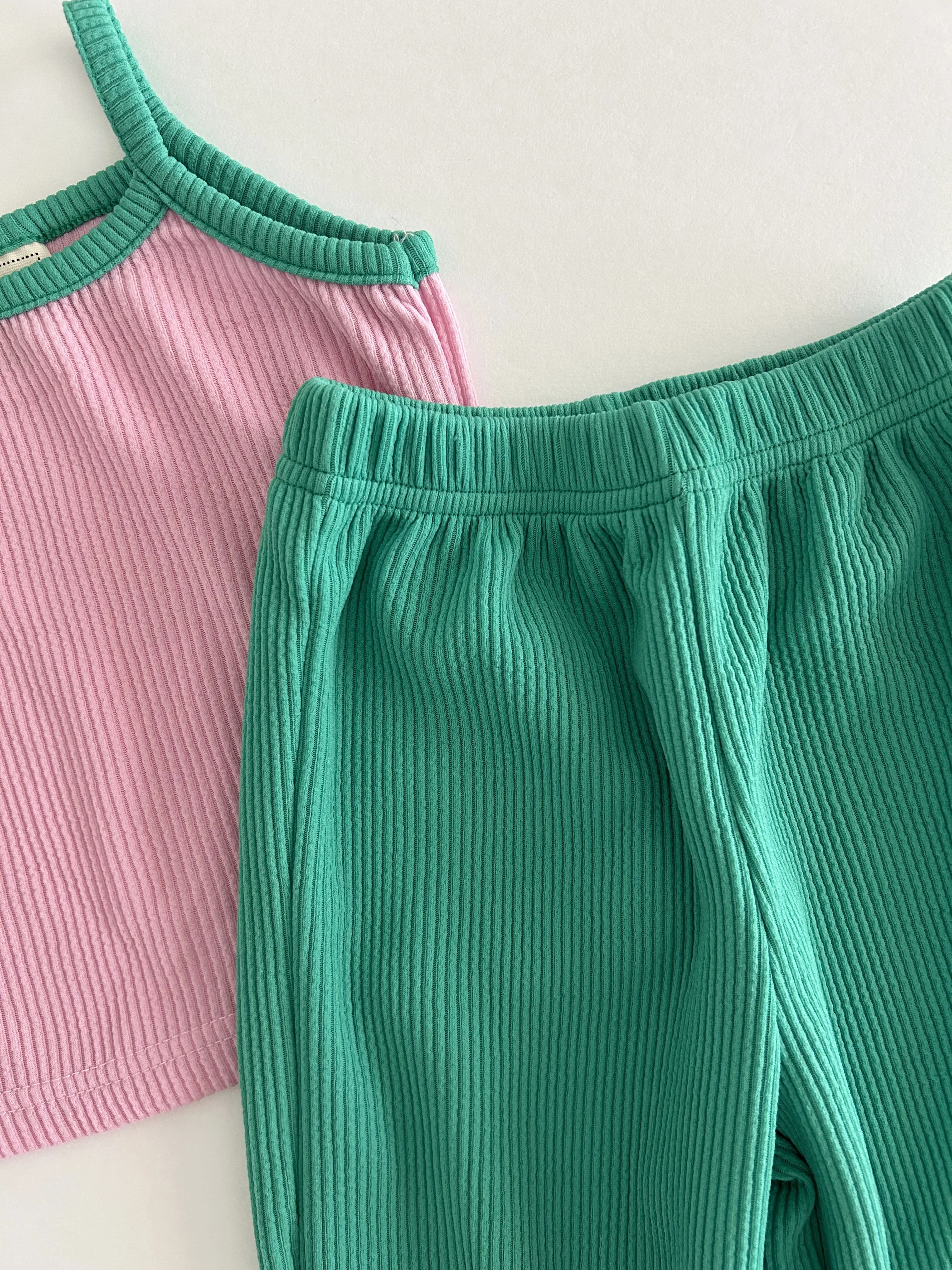 Kids Soy Contrast Trim Tank Top and Wide Leg Pants Set (1-6y) - Pink Green