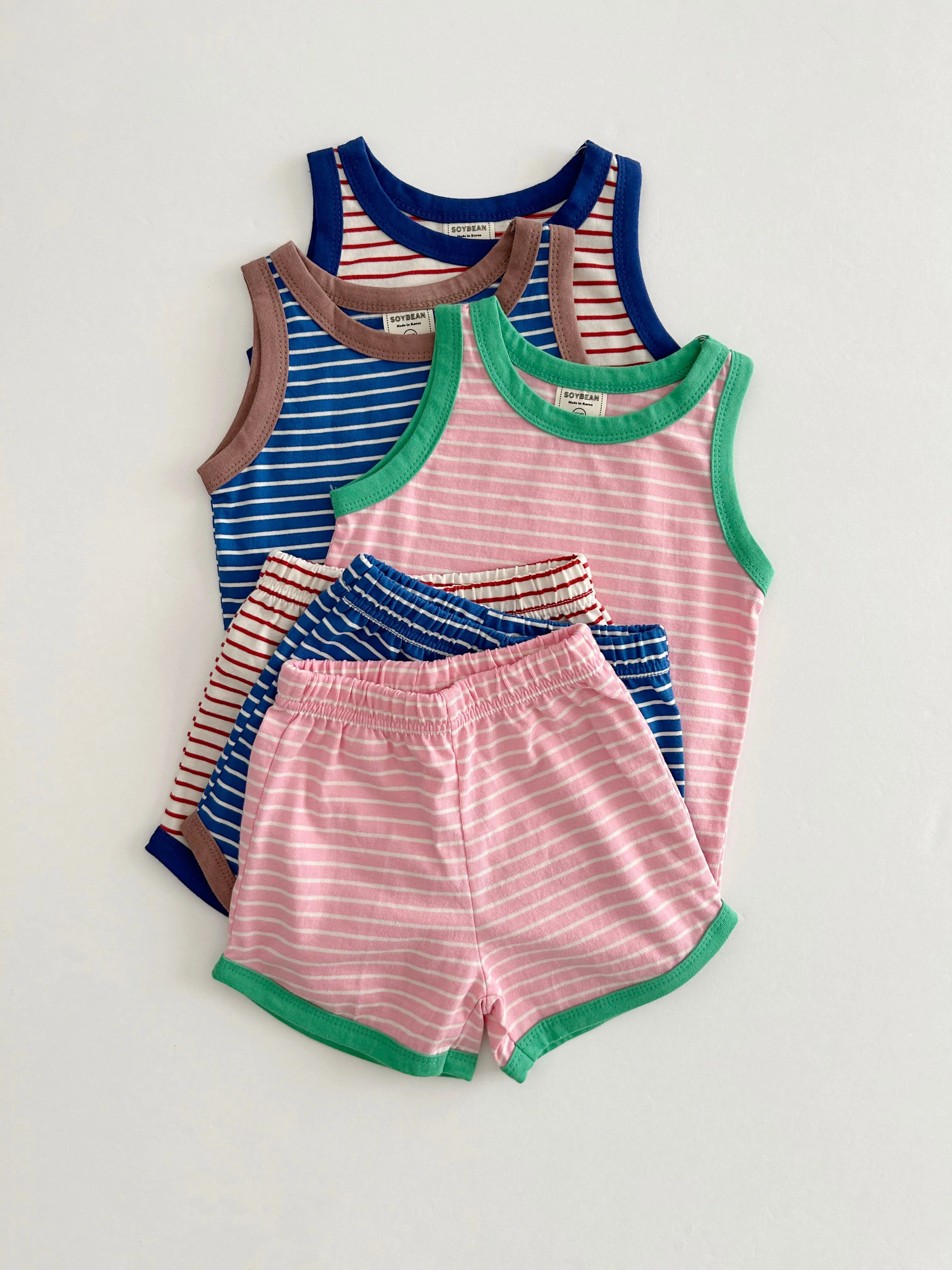 Kids Soy Summer Stripe Sleeveless Top & Shorts Set (1-6y) - 4 Colors