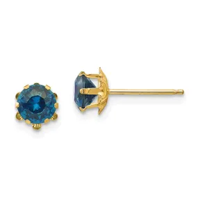 Kids 14K Yellow Gold Stud Earrings with 5mm Synthetic Blue Topaz Birthstone