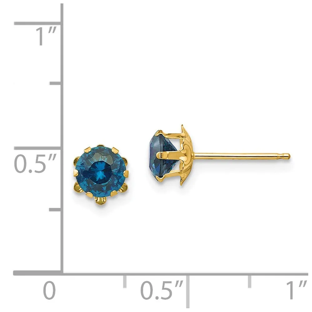 Kids 14K Yellow Gold Stud Earrings with 5mm Synthetic Blue Topaz Birthstone