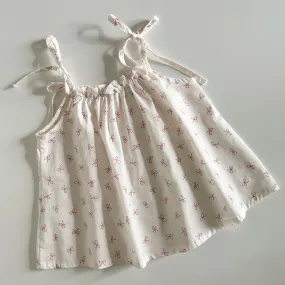 Kids Tie Shoulder Mini Bow Print Tank Top (1-5y) - Pink Bow