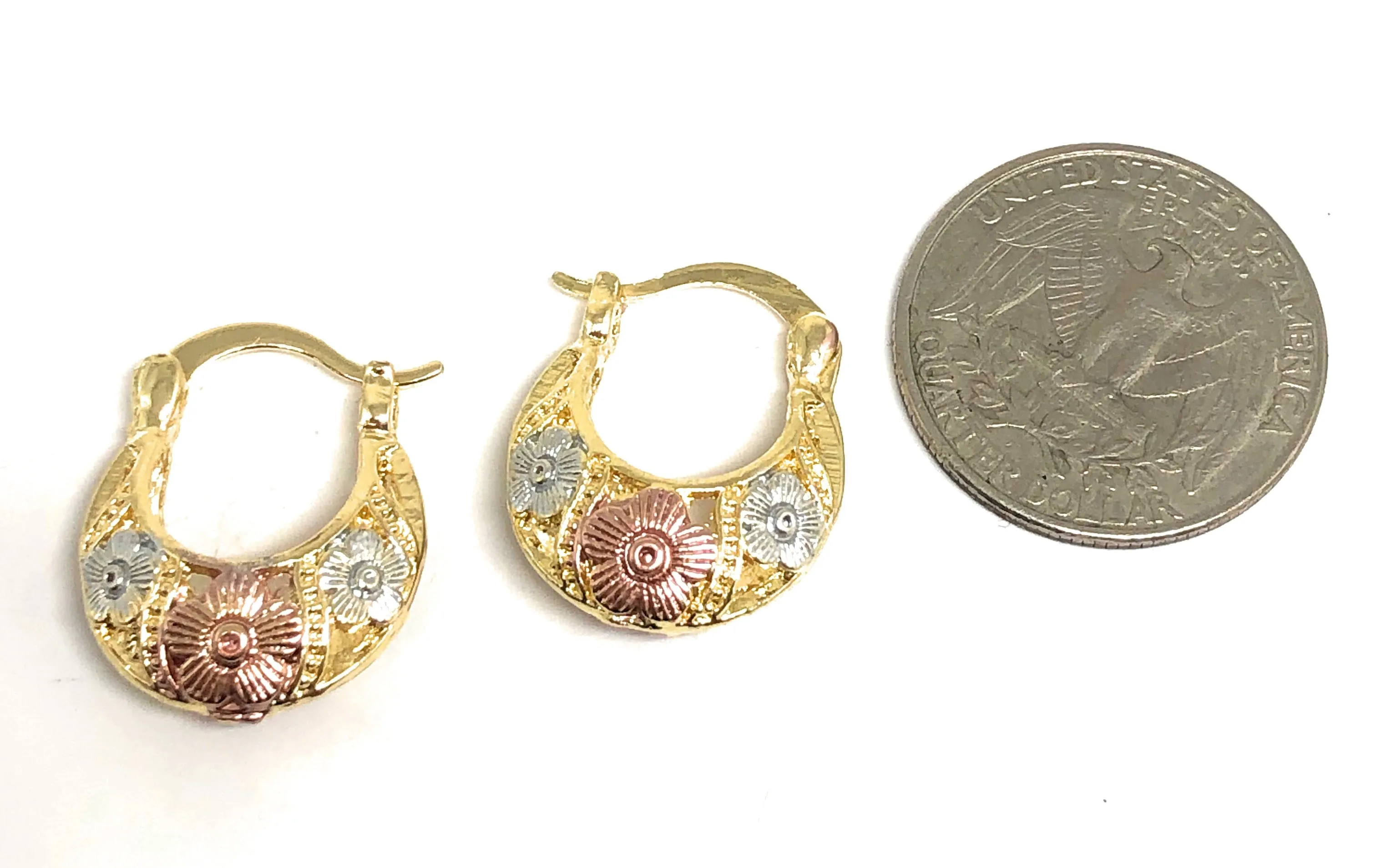 Gold Plated Tri-Color Earrings for Kids