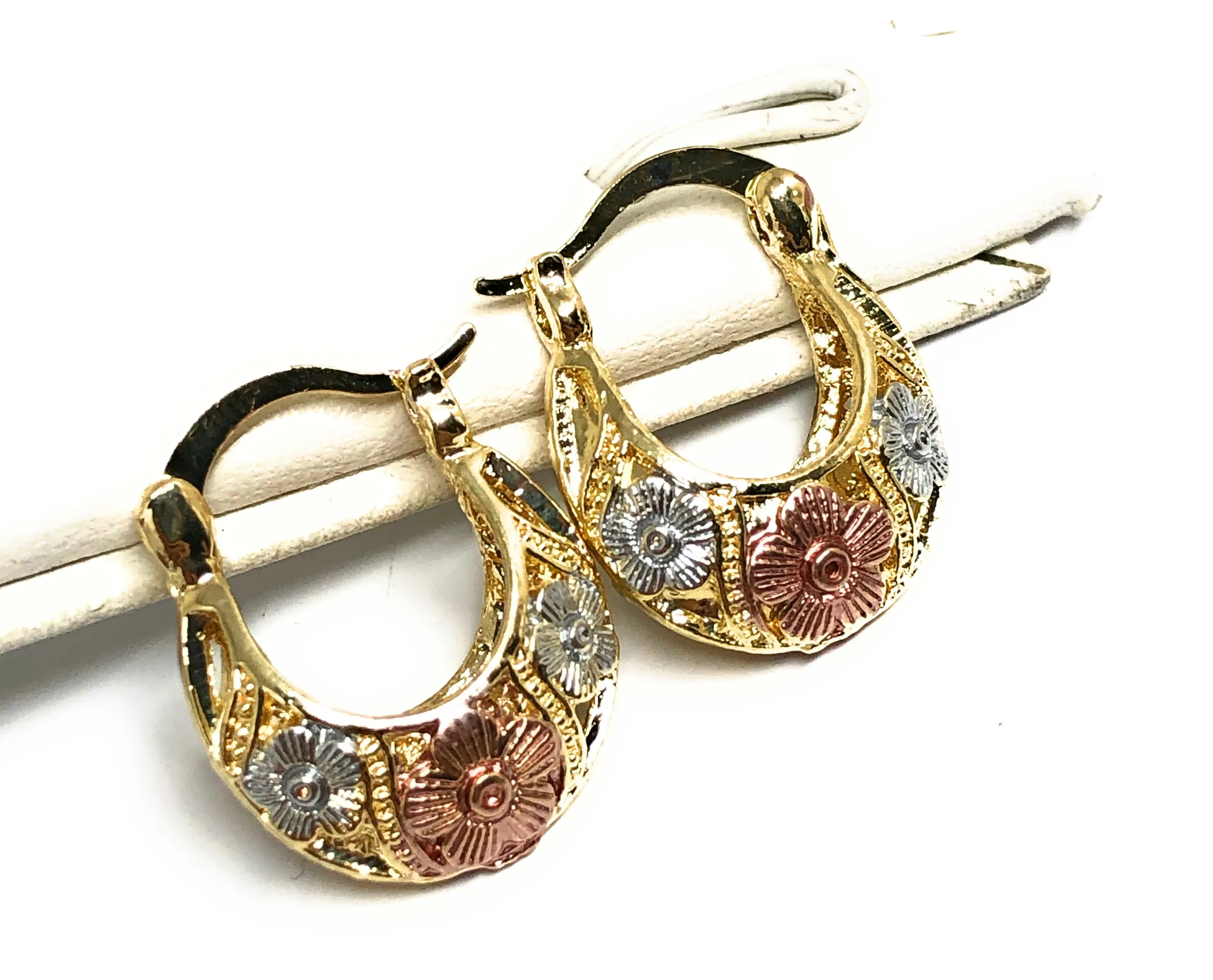 Gold Plated Tri-Color Earrings for Kids