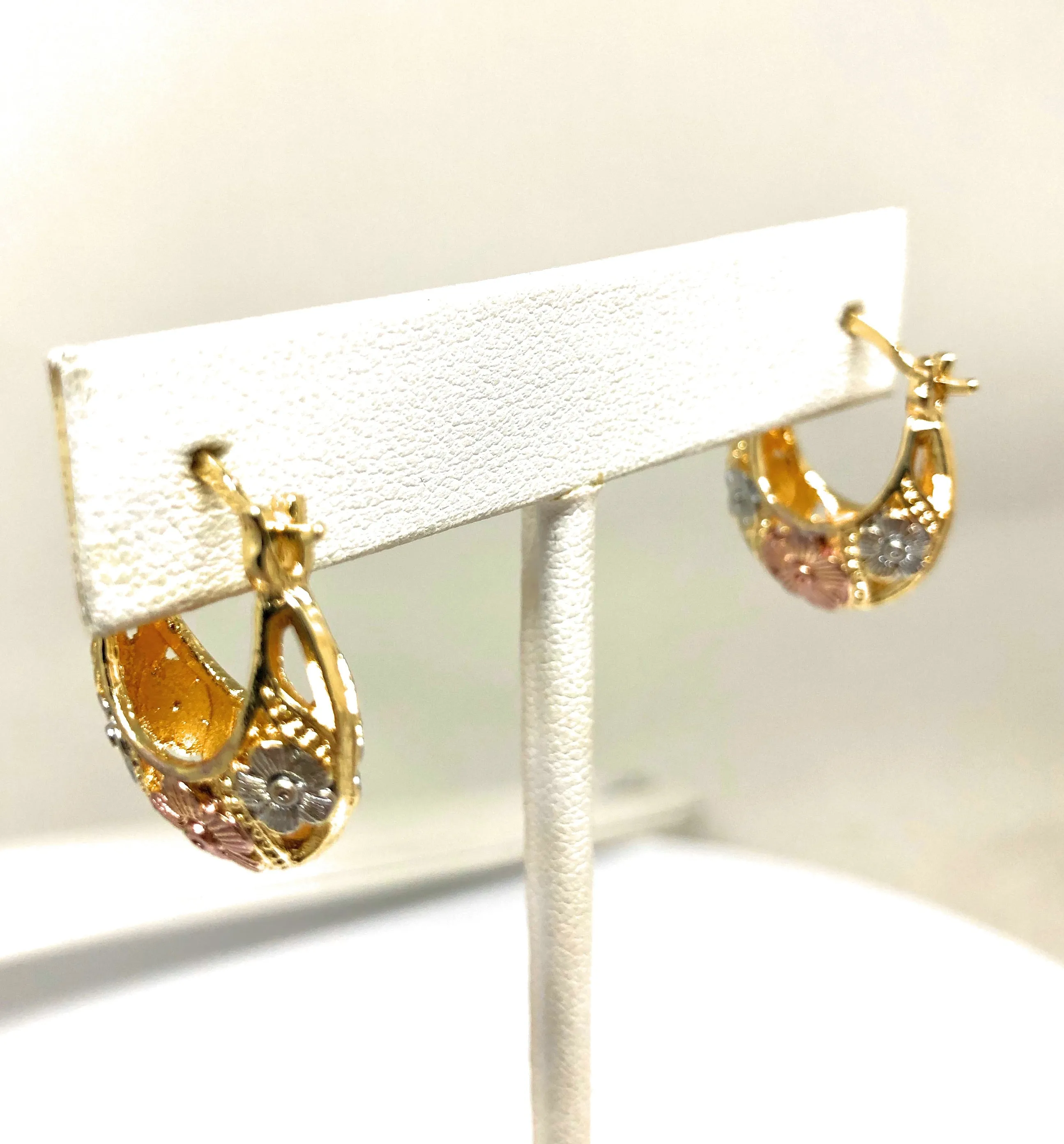 Gold Plated Tri-Color Earrings for Kids