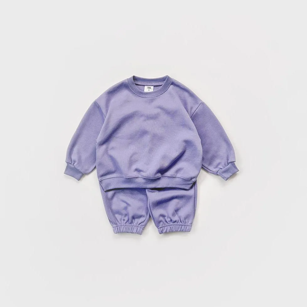 Kids Warm Brushed Fabric Basic Sweatshirt and Jogger Set (2-8y) - 8 Colors